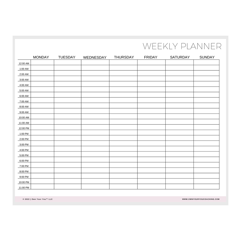 Digital 24 Hour Weekly Planner