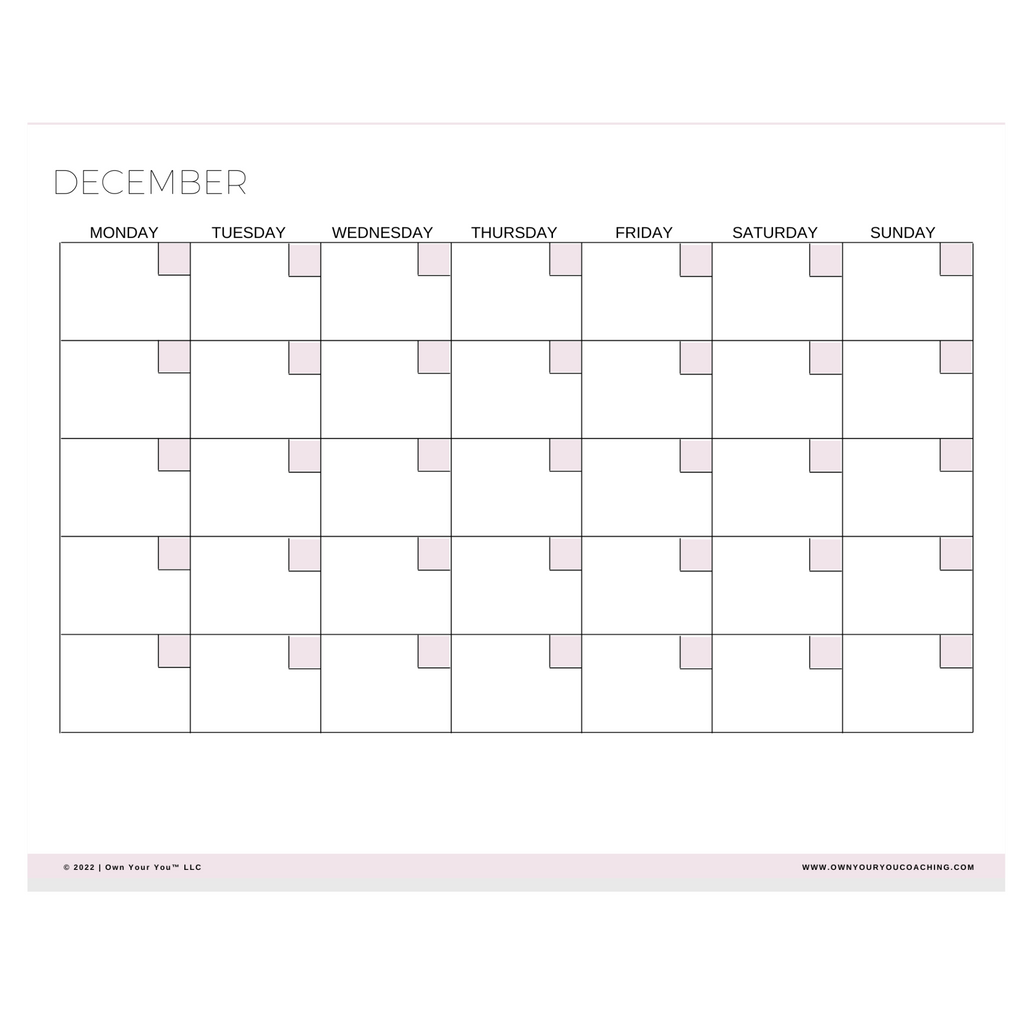 Digital Blank Yearly Calendar